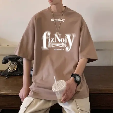 模糊字母美式潮流纯棉短袖T恤男夏季潮牌半袖情侣装上衣宽松体恤商品大图