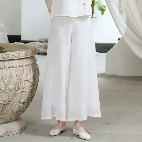 素飞白色阔腿裤女高腰垂感春夏苎麻裤子女宽松直筒文艺复古休闲裤图片
