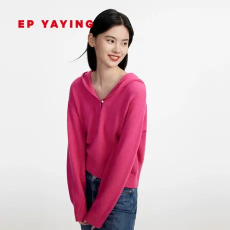 [阿拉善山羊绒]EP雅莹女装 罗纹针织连帽卫衣 2023新款9516A图片