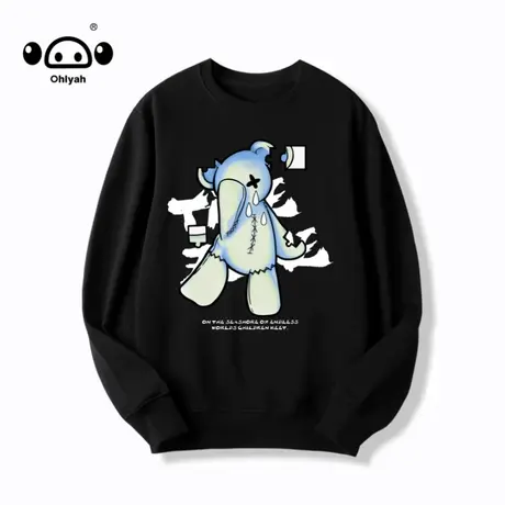 2023秋季趣味简约粉刷匠小熊纯棉印花套头潮牌ins休闲情侣卫衣女商品大图