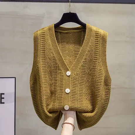 v领针织开衫马甲背心女2023秋装新款宽松外穿马夹镂空毛衣坎肩潮商品大图