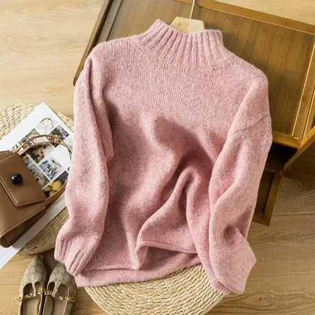 享永子套头毛衣女文艺复古纯色宽松显瘦打底针织衫女秋冬2022新款商品大图