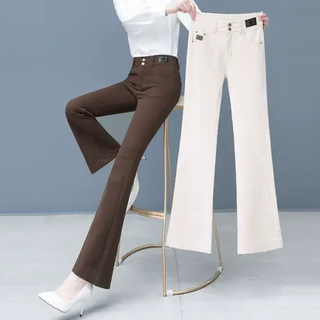 高腰马蹄牛仔裤女2023年春季新款宽松休闲喇叭裤百搭显瘦微喇裤子商品大图