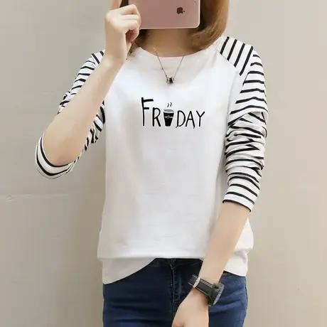 春装打底衫纯棉宽松内搭2022春季新款撞色长袖拼接t恤女ins上衣潮图片