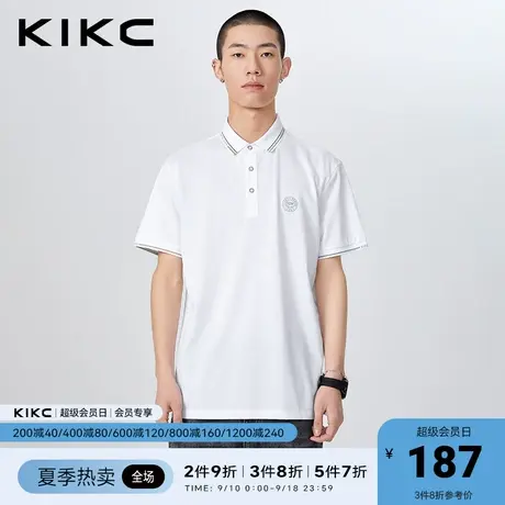 kikcpolo衫男短袖2023春夏新款商场同款立体印花休闲白色衬衣t恤图片