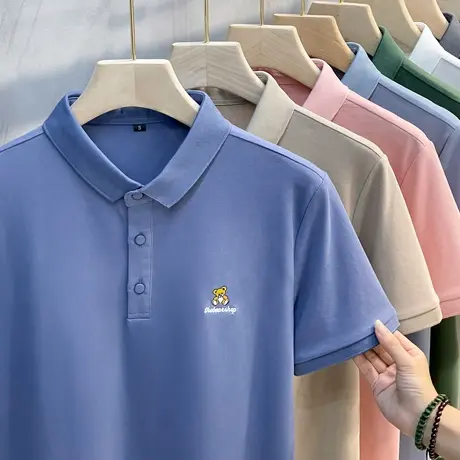 短袖polo衫男薄丝光翻领t恤刺绣宽松休闲加情侣青年带领体恤潮流商品大图