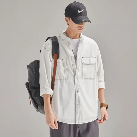 Modi Nick/摩帝尼克工装复古设计男士衬衫宽松长袖休闲潮流男外套商品大图