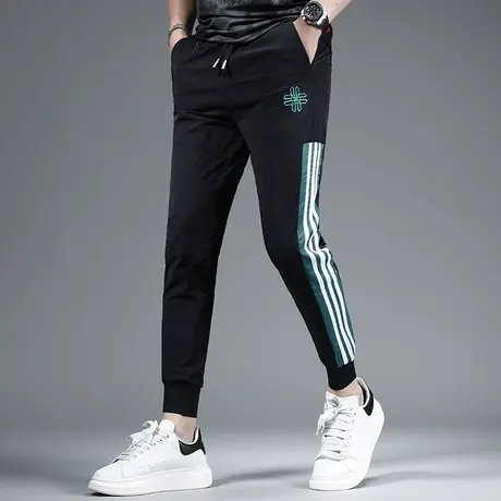 夏季冰丝薄款九分休闲裤男2023新款黑色潮流修身束脚男士弹力裤子图片