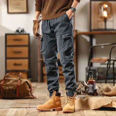 潮流裤子束脚工装裤裤子男款春秋冬男士休闲裤大码潮流工装裤男商品大图