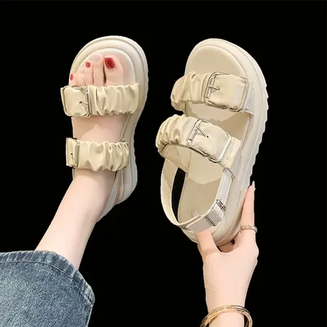 2023年新款爆款夏季罗马凉鞋女厚底百搭不累脚平底仙女风高级感潮图片