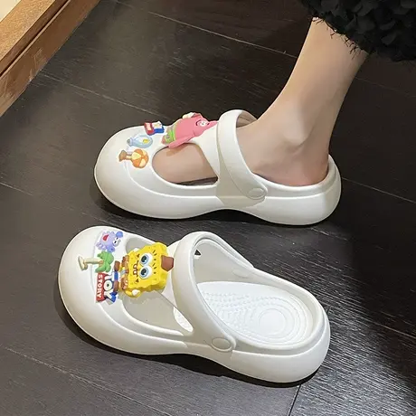 包头半拖鞋女外穿踩屎感2023夏季新款可爱卡通厚底洞洞鞋少女凉拖图片