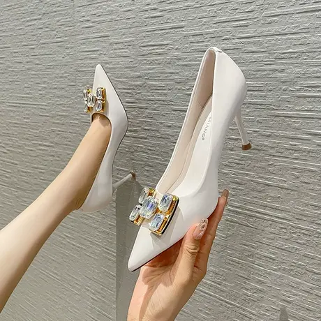 2023年春夏季新款性感少女尖头水钻高跟鞋女细跟气质百搭浅口单鞋商品大图