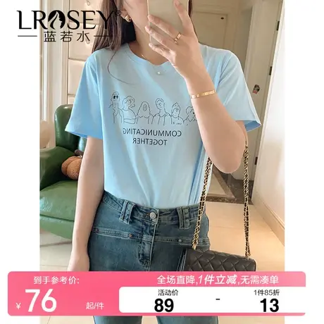 大码女装美式复古印花短袖t恤夏季新款胖MM简约百搭休闲上衣女商品大图