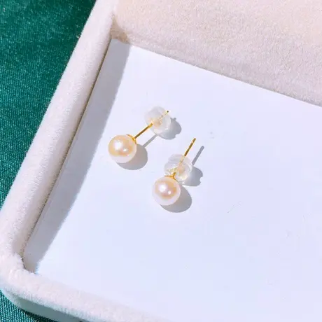 帝普珠宝旗舰店18k玫瑰金几何彩金真珍珠耳饰 耳钉14k耳环轻奢女商品大图