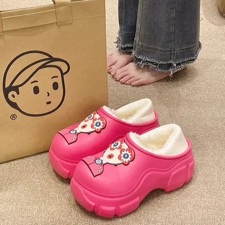 可爱棉拖鞋女冬季室内居家防水保暖加绒防滑厚底增高包跟棉鞋外穿商品大图