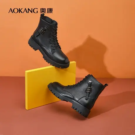 【门店发货】奥康女鞋 冬季时尚休闲马丁靴机车靴真皮潮酷英伦图片