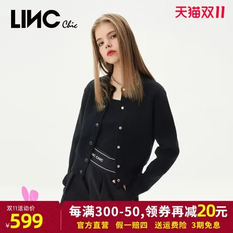 LINC金羽杰针织开衫女2023秋季新款宽松圆领短款羊毛女士毛衣外套商品大图