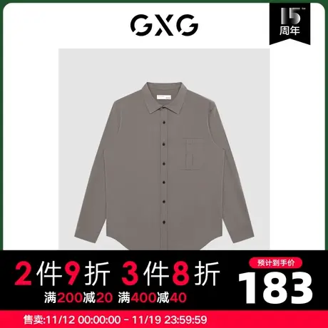 GXG男装 商场同款极简系列卡其色微阔翻领长袖衬衫 22年冬季新品商品大图