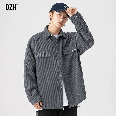 男士深灰色灯芯绒衬衫男长袖ins潮牌痞帅秋季休闲衬衣2023年新款商品大图