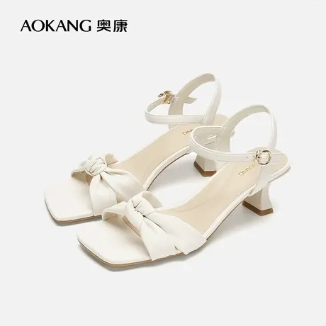 【门店发货】奥康女鞋 新款蝴蝶结一字带露趾时装女凉鞋图片