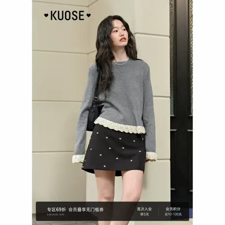阔色黑色蝴蝶结刺绣半身裙裤女2025夏季新款高腰显瘦半裙短裙子图片