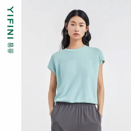 [专柜同款]Yifini/易菲高捻棉蝙蝠袖简约宽松短款针织衫D04M1018商品大图
