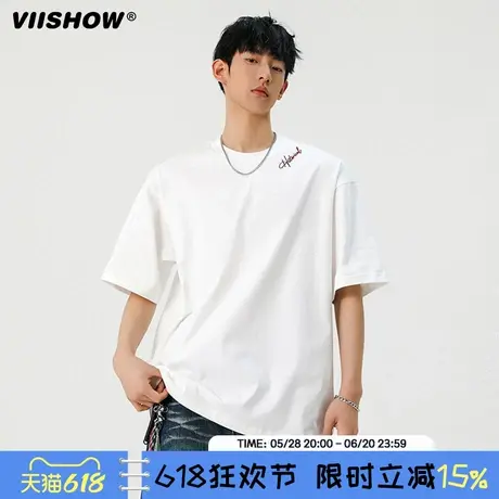 VIISHOW国潮刺绣宽松潮流短袖T恤男2025美式潮牌夏季大码情侣半袖商品大图
