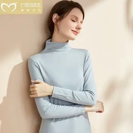 莫代尔半高领打底衫女春秋内搭修身面膜长袖t恤中领薄款保暖内衣商品大图