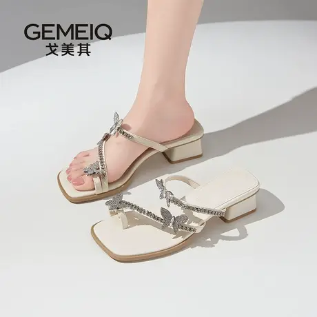 戈美其商场同款拖鞋女2025新款夏季外穿水钻蝴蝶结不累脚凉女单鞋图片
