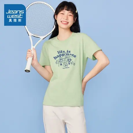 YD真维斯女装2025春夏新款 趣味印花女款宽松纯棉短袖T恤洋气上衣商品大图