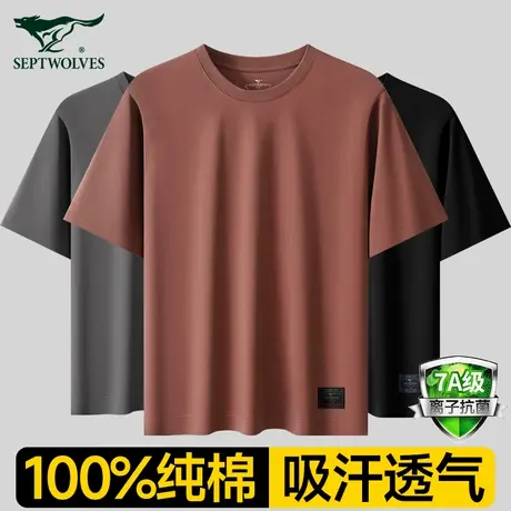 七匹狼男士纯棉短袖t恤宽松运动夏季圆领大码高级感新款上衣背心商品大图