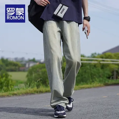 罗蒙男士牛仔裤夏薄款宽松直筒长裤男2025新款美式潮牌休闲阔腿裤图片