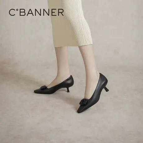 【静音系列】千百度细跟单鞋女秋季新款浅口高跟鞋法式羊皮鞋图片