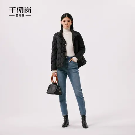 千仞岗秋冬轻薄羽绒服女短款立领菱形格纹小个子保暖外套图片