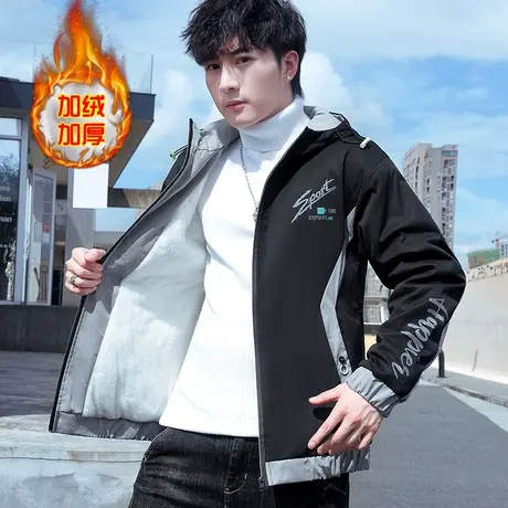 秋冬季男装外套韩版潮流冬装保暖上衣服ins潮牌休闲加绒加厚夹克商品大图