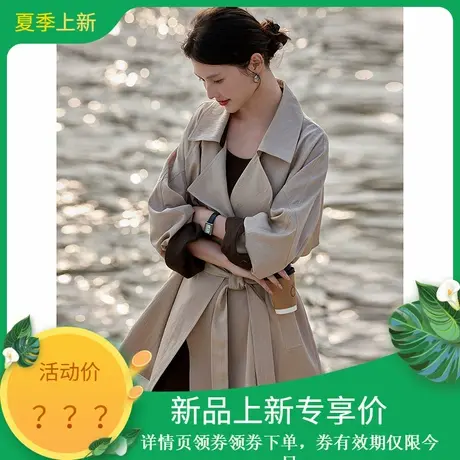 2025年秋季新款女知性大气通勤百搭翻领中长款风衣小个外套商品大图