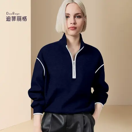 迪菲丽格美式简约复古Polo领毛衣女2023秋冬新款短款休闲针织上衣图片