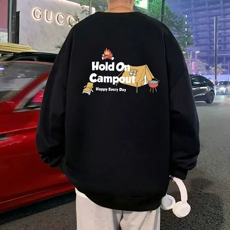 美式圆领卫衣男春秋季新款潮牌卡通青少年长袖港风宽松情侣上衣服商品大图