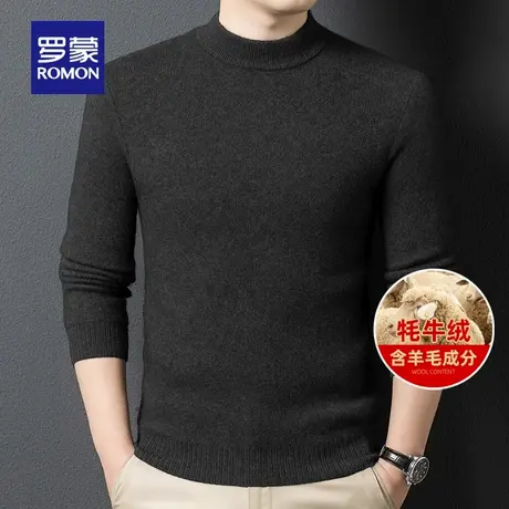 【含羊毛+牦牛绒】罗蒙厚款圆领针织衫2025冬季新款保暖毛线衣男图片