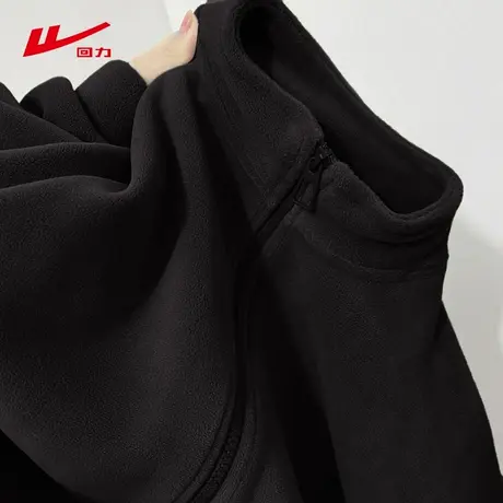 ZH回力黑色摇粒绒外套女款2025新款秋冬季加绒加厚立领开衫上衣图片