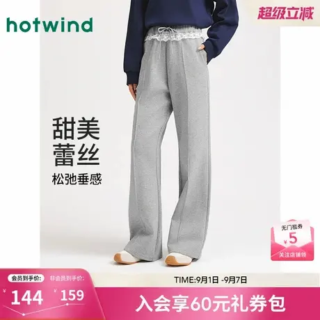 热风2025年秋季新款女士拼蕾丝直筒裤商品大图