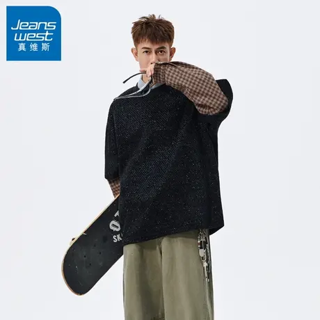 N5真维斯男士圆领卫衣2025秋季新款美式宽松男生春秋装假两件上衣商品大图