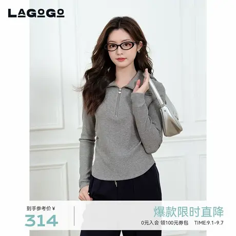 LAGOGO掐腰高智灰上衣女拉谷谷2025年秋季新款显瘦内搭OCSS538Q01图片