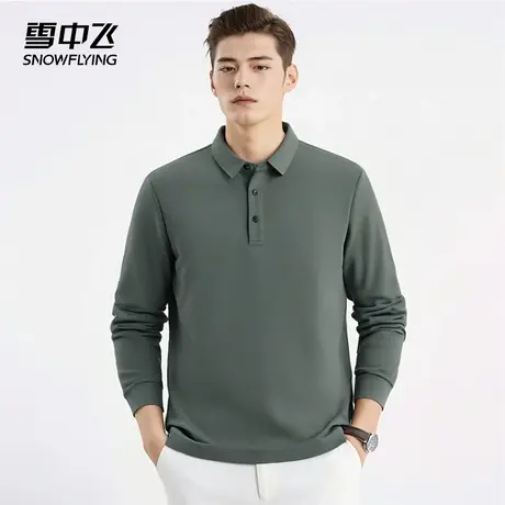 雪中飞男装Polo衫长袖秋季2024新款简约休闲中年商务翻领上衣男士商品大图