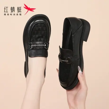 红蜻蜓女鞋夏季一脚蹬鞋子镂空网面懒人乐福鞋女透气夏天单鞋防臭商品大图