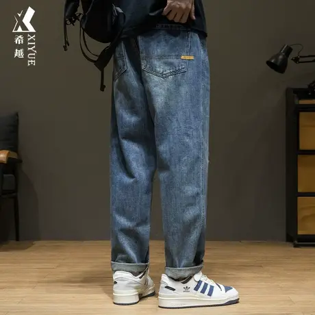 希越美式破洞牛仔裤男2023秋季新款宽松大码锥形裤子男款休闲裤潮商品大图