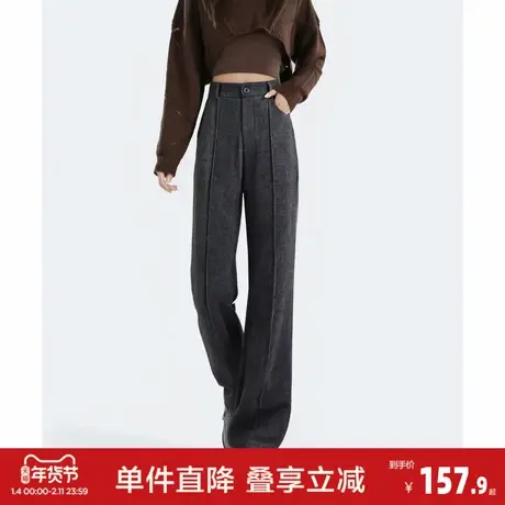 唐狮2025冬季新款休闲长裤女加绒毛呢显瘦直筒保暖时尚百搭女裤图片