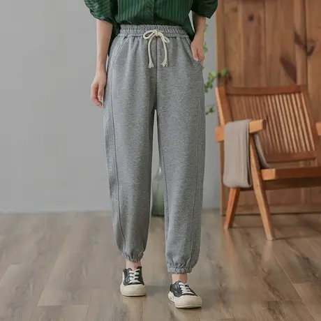 dza 高腰显瘦灰色运动裤子女士春秋新款宽松阔腿卫裤直筒休闲女裤图片