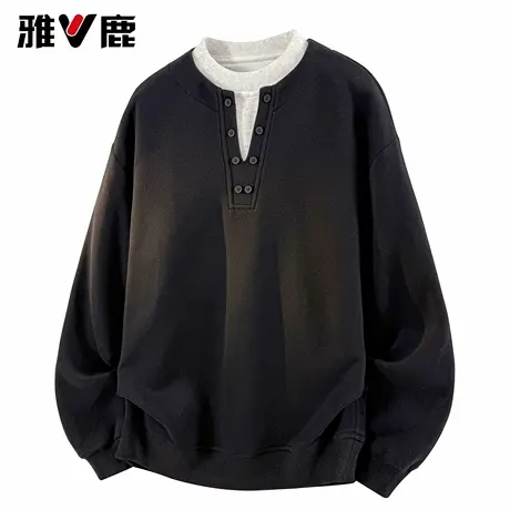 雅鹿叠穿假两件长袖T恤2026春夏款男青年百搭休闲高级感卫衣外套图片