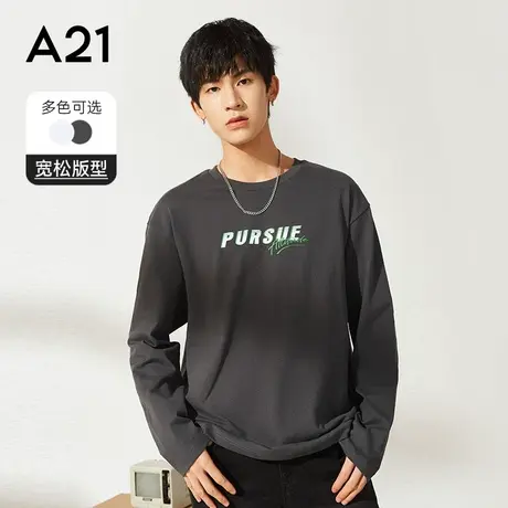 A21outlets男装长袖t恤秋季男士潮牌内搭情侣衣服女纯棉上衣外穿图片